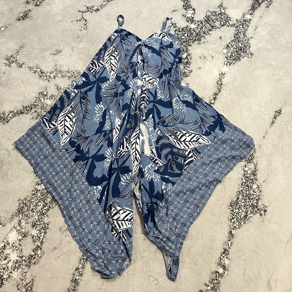 Goa by Japna Cover Up Dress Women Size M Blue Tropical Handkerchief Beach Resort